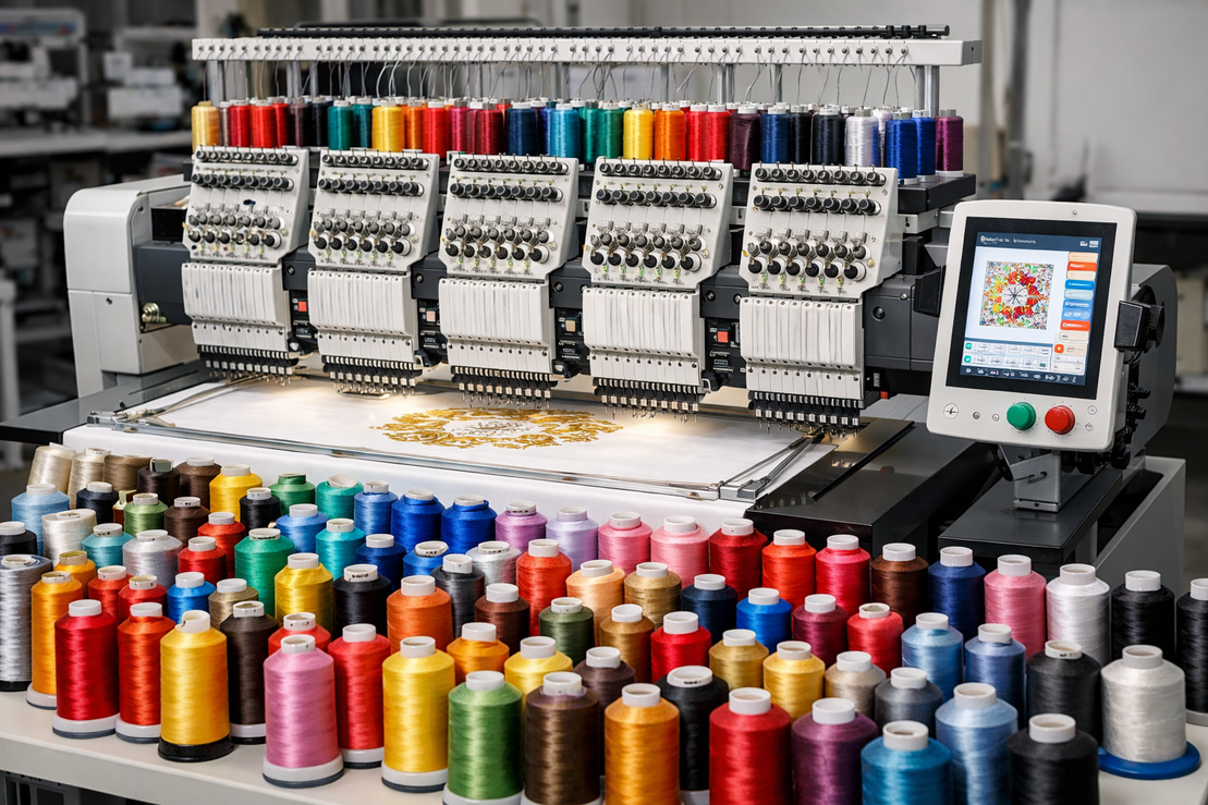 Stickerei mit Faden auf Stoff