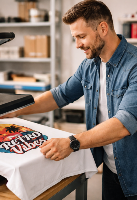 Textildruck und Stickmaschine in moderner Werkstatt